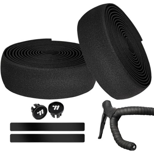 Asfasfq-Cycling Ribbon Vélo, Ruban Guidon, Rouleau De Ruban Adhésif Pour Guidon, Ruban De Cintre,Antidérapant,Absorbant Les Chocs Pour Vélo,Avec Bande De Finition Bouchons De Guidon (Noir)