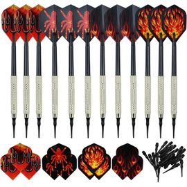 ASFASFq-Lot de 12 fléchettes, avec Pointe en Plastique, 24 Aile de fléchette en 4 Designs, 100 Pointes supplémentaires, Convient pour Cible électronique, Jeux de société, réunions