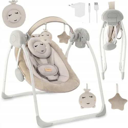 Momi Liss - Balancelle Bébé Électrique - 5 Vitesses De Balancement - 6 Mélodies - Arche À Jouets - Beige