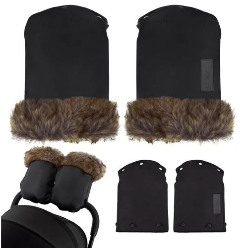 Momi Sildi Moufles - Chauffe-Mains Pour Poussette - Gants Poussettes Avec Peluche Imperméable - Taille Universelle - Noir