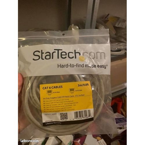 Câble patch UTP Cat6 gris sans crochet 3m