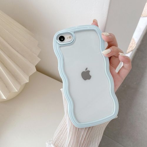 Compatible avec iPhone 7/iPhone 8 etui, iPhone SE 2020/SE 2022 5G Coque de Protection Transparente Esthetique pour Femme Fille Design Vague Mignonne Housse Fine Case - Bleu Clair