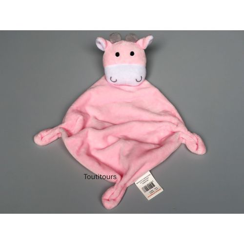 Doudou vache plat rose blanc Babou