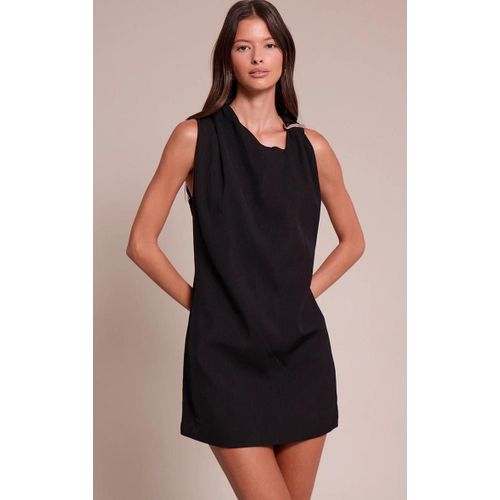 Mini Robe Tissée Noire À Empiècement Asymétrique, Noir