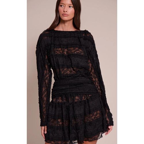 Mini Robe Droite En Dentelle Noire À Col Bateau, Noir