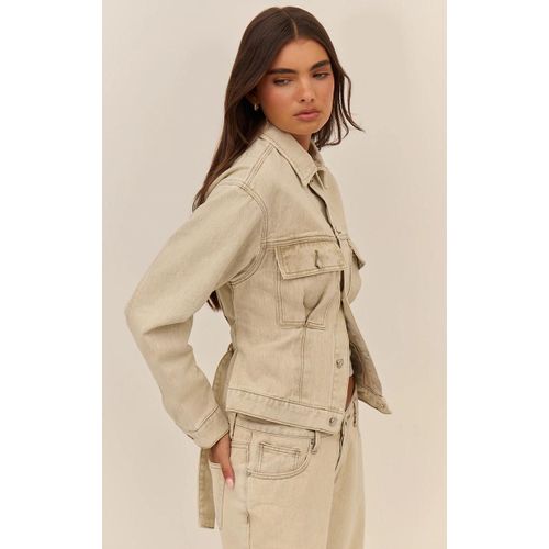 Veste En Jean Gris Pierre Clair À Dos Cintré Et Plissures, Gris Pierre