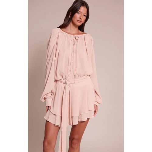 Mini Robe Droite En Mousseline De Soie Rose Cendré À Ceinture Nouée, Rose Cendré