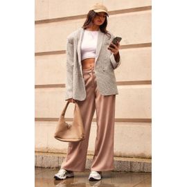 Pantalon De Tailleur Droit Deluxe Taupe À Pli Frontal, Taupe