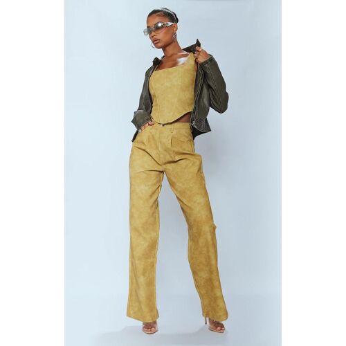 Pantalon Droit Moutarde Délavé À Poches, Moutarde