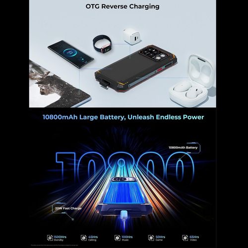 Smartphone Étanche 12GB+256GB Batterie 10800mAh Écran 6.6 Pouces Android 13 Orange YONIS