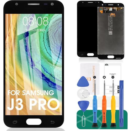KIT DE MONTAGE D'ÉCRAN LCD DE RECHANGE POUR SAMSUNG GALAXY J3 2017 J330 / J3 PRO 2017 J330 DUOS J330G J330L J330F J330FN J330DS J3300 FILM TREMPÉ, COLLE ET OUTILS (NOIR)