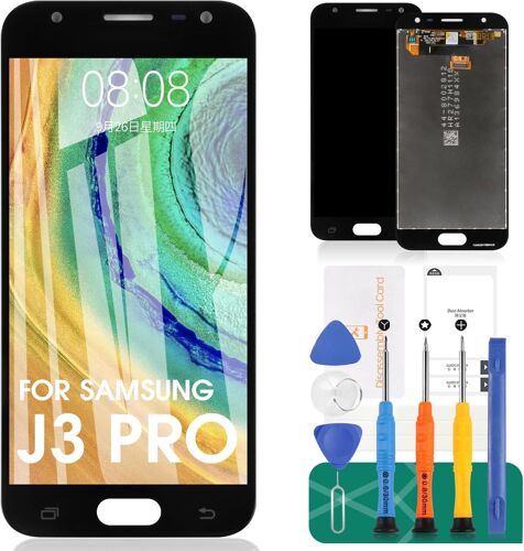 KIT DE MONTAGE D'ÉCRAN LCD DE RECHANGE POUR SAMSUNG GALAXY J3 2017 J330 / J3 PRO 2017 J330 DUOS J330G J330L J330F J330FN J330DS J3300 FILM TREMPÉ, COLLE ET OUTILS (NOIR)
