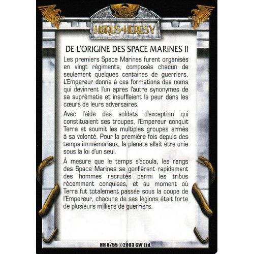 Carte Horus Heresy Ccg - De L'origine Des Space Marines 2 - 8/55