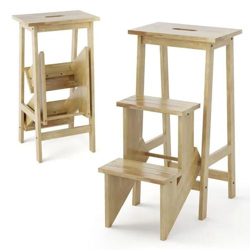 COSTWAY Escabeau Pliable - 3 Marches Convetible à Tabouret en Bois d'Hévéa Portable 57 X 41 X 76 CM (L x l x H) Naturel