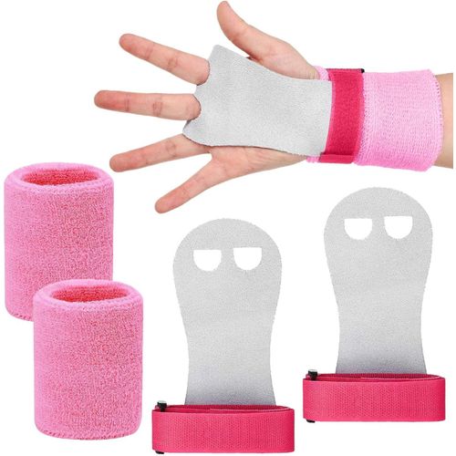 Gants De Préhension Pour Enfants - Gants En Cuir Et Bandages De Poignet - Protection Paumes Pour Gymnastique/Barre(Rose,M)