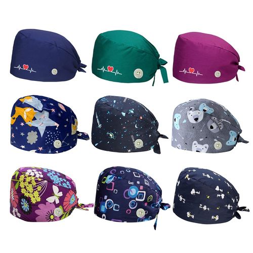 Charlotte Cheveux, Calot Infirmiere, Bonnets Unisexes Avec Boutons, Bonnets D'infirmière Réglables, Une Variété De Motifs D'impression, Adaptés Aux Médecins, Chefs, Bonnets De Douche 