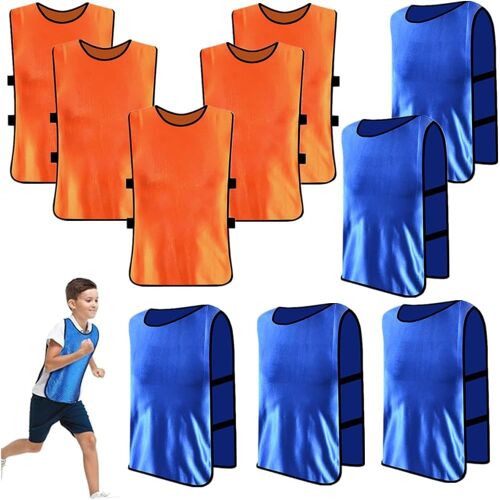 Acdsgd-Lot De 10 Chasubles D¿Entraînement Sport Enfants,36 * 56 Cm,Pour Le Football, Le Rugby, Le Hockey,Chasuble Enfant Football,5 Orange,5 Bleu