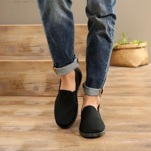 Asfasfq-Chinois Kung Fu Pantoufles Toile Arts Martiaux Tai Chi Chaussures Semelle En Caoutchouc Unisexe Tout Noir