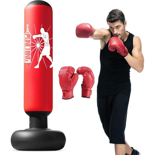 Sac De Boxe Gonflable Pour Enfants, 160cm Sac De Frappe Sur Pied, Punching Ball Avec Gants Formation Avec Gants De Boxe, Cadeau Parfait Pour Garçons Et Filles 3 À 12 Ans