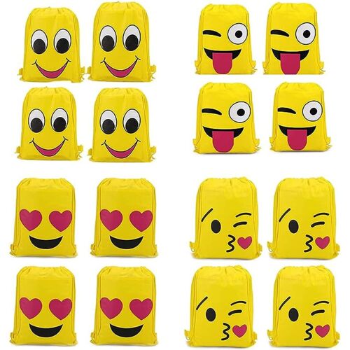 Acdsgd-Emoji Sac Dos Cordon Serrage, 16 Pcs Sac À Cordon Mignon Imperméables Sports Portable Serrage Et Ravissant Motif Émoji Pour Enfants Adultes Sac Faveurs Fête D'anniversaire Remplisseurs Partie