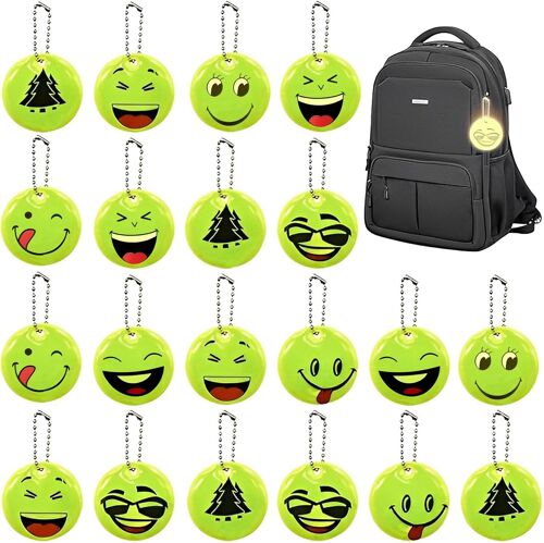 Acdsgd-Pendentifs Réflecteurs De Sécurité, 20 Pcs Sécurité Pendentif Réfléchissant Emoticon Porte-Clés Réfléchissant Pendentif Réfléchissant De Nuit Pour Vêtements Sac Poussettesac D'école