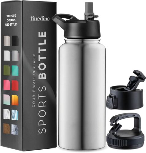 Acdsgd-Bouteille D'eau Isotherme En Acier Inoxydable Avec Couvercle À Paille, À Rabat Et Bouchon À Large Goulot ¿ Garde Au Chaud Et Au Froid ¿ 946 Ml ¿ Acier Inoxydable Brossé