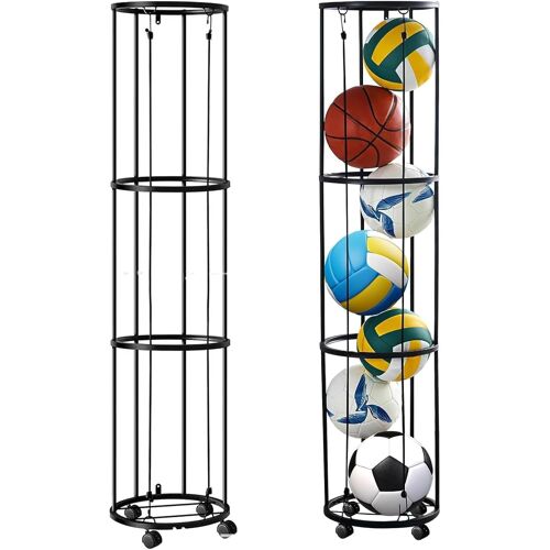 Acdsgd-Support Ballon Foot, 3 Niveaux Support De Football Debout Rangement De Ballon Mural Avec Rouleau Support De Football Noir Organisateur De Basketball Amovible Pour Garage Et Maison 144x30x30 Cm