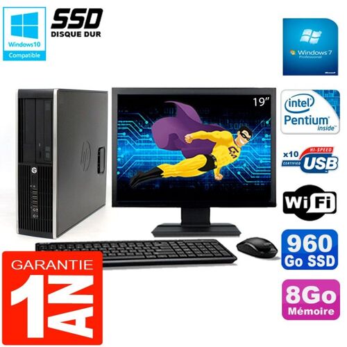 PC HP Compaq 8300 SFF Ecran 19" Intel G850 RAM 8Go Disque 960 Go SSD Wifi W7