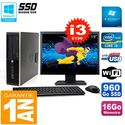 PC HP Compaq 8300 SFF Ecran 19" Core I3-2120 RAM 16Go Disque 960 Go SSD Wifi W7