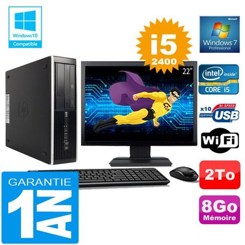 PC HP Compaq 8300 SFF Core I5-2400 Ram 8Go Disque 2 To Wifi W7 Ecran 22"
