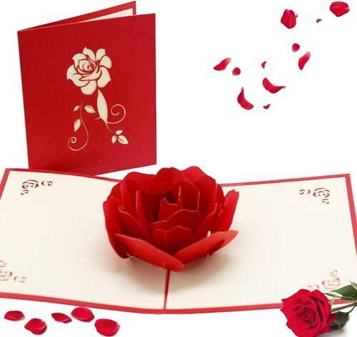 MEVRONISSHOP-3D Pop Up Carte Romantique, Rose Carte-Cadeau 3D Pop-Up, Carte Anniversaire Femme, Faire Part de Mariage, Saint Valentin, Carte de Voeux, pour Saint-Valentin Mariage L'anniversaire et Fê