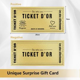 Aliceandberry Golden Ticket à Gratter Carte Cadeau Surprise Personnalisable - Idéal Anniversaire, EVJF, Départ Retraite, Cadeau Couple, Annonce - Design Or Et Blanc