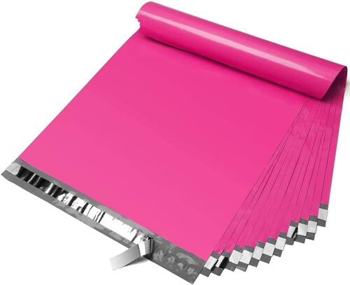 JEXNOVASHOP-100 enveloppes 35,5 x 48,2 cm rose opaques plastique, pochettes d'expéditions, Solide, inviolable et imperméable - Lot de 100