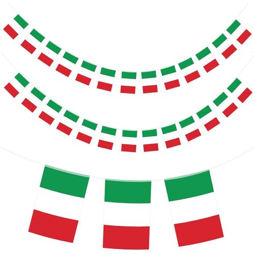 MEVRONISSHOP-11M Bannière Italien Guirlande Drapeau Italien avec 40 Petits Drapeau Tissu Coloré 14*21cm Bannière Fanion pour la fête Nationale,Événements Sportifs,Bar Intérieur Extérieur Jardin Décor