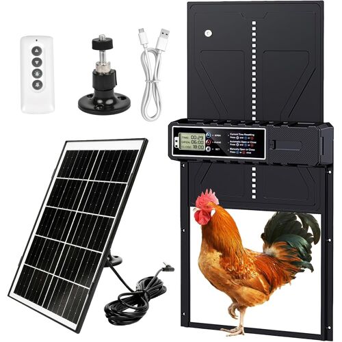 Vornixorsarlshopgrande Taille Porte Poulailler Automatique Solaire,Automatique Poulailler En Aluminium Avec 7w Panneaux Solaires, Deux Méthodes De Chargement Minuterie, Affichage Led, Télécommande