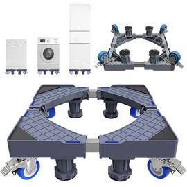 Support Machine A Laver Seche Linge,Socle Machine A Laver Réglable, Rehausseur Machine A Laver Avec 4 Roulettes,Antivibration Jusqu'À 250 Kg