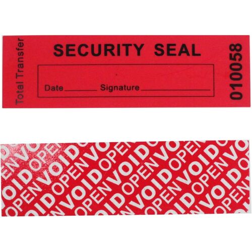 JEXNOVASHOP-100 Pièces 100% Total-Transférables Inviolable par Sécurité Void Autocollantes, Étiquettes, et Sceaux de Sécurité (Rouge, 2,5 x 8,5 cm, Numéros de Série Unique)