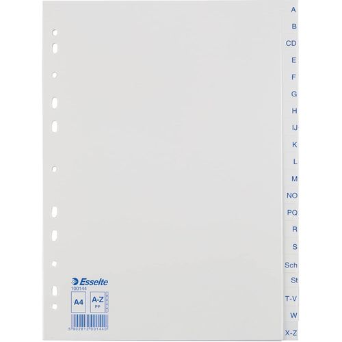 Intercalaires A4 Touches A-Z, Bleu & Blanc, Onglets Renforcés En Plastique Résistant Avec Table Des Matières, 100144