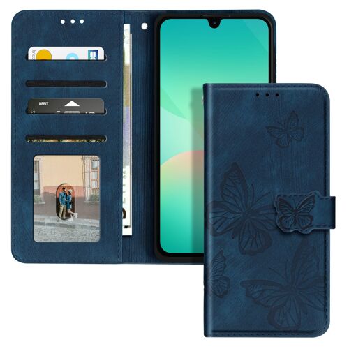 Étui Papillon pour Samsung Galaxy A26 Portefeuille et Support Vidéo Bleu
