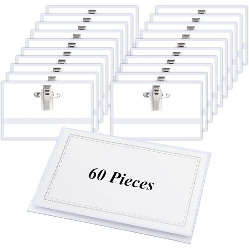 Jexnovashop-Porte Badge 60pcs Badge Personnalisable Badge Plastique Horizontal Avec Clip Et Épingle 90 X 56 Mm Porte-Carte D'identité Transparent Résistant À L¿Eau Pour Badge Infirmiere Ecoles Entrep