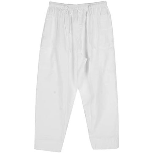 Tianyi-Hommes Musulman Pantalon Polyester Coton Loosestyle Avec Taille Élastique Pantalon Afghan Pantalon Vêtements(Xxl-Blanc)