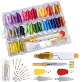 Tianyi-Kit De Fil À Broder Comprenant 50 Couleurs De Fil À Coudre Pour Point De Croix Avec Bacs À Fil Et Boîte De Rangement Transparente