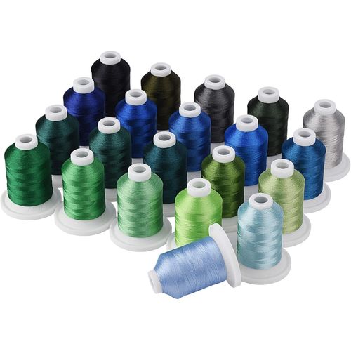 TIANYI-Kit de 21 bobines de fil pour machine à broder 800 Y - Bleu et vert - Pour broderie professionnelle