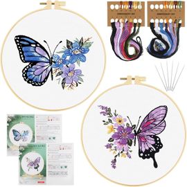 Tianyi-Kit De Démarrage De Broderie Papillon, 2pcs Fils À Broder Kits Avec Instructions, Embroidery Starter Kit Pour Adultes Débutant, Kits De Broderie Au Point De Croix Pour Amateurs De Couture