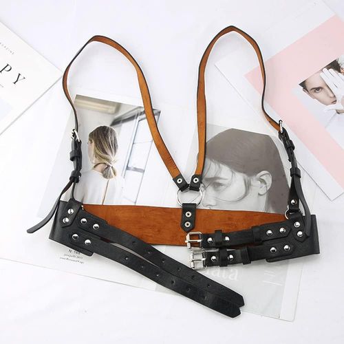 Tianyi-Punk Taille Harnais Ceinture En Cuir Corps Poitrine Chaîne Noir Goth Gilet Ceinture Réglable Bijoux De Corps Pour Femmes Filles Cosplay Party Rave Halloween Costume