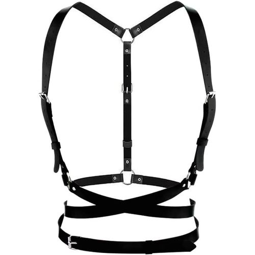 Tianyi-Punk Taille Harnais Ceinture En Cuir Corps Poitrine Chaîne Noir Goth Gilet Ceinture Réglable Bijoux De Corps Pour Femmes Filles Cosplay Party Rave Halloween Costume