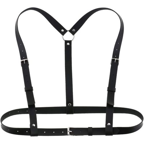 Tianyi-Punk Taille Harnais Ceinture En Cuir Corps Poitrine Chaîne Noir Goth Gilet Ceinture Réglable Bijoux De Corps Pour Femmes Filles Cosplay Party Rave Halloween Costume