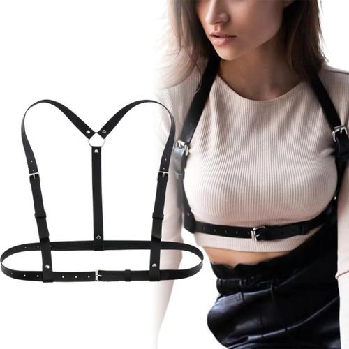Tianyi-Punk Taille Harnais Ceinture En Cuir Corps Poitrine Chaîne Noir Goth Gilet Ceinture Réglable Bijoux De Corps Pour Danse Fête Rave Halloween Costume Cosplaye