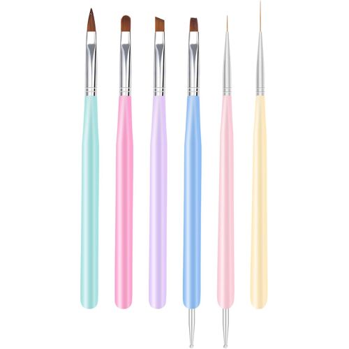 Kal-Pinceau Ongle Gel, 6 Stück Outil Nail Art Accessoire Resine Outils Manucure Construction Professionnel, Pinceau Pour Gel De Construction, Pinceau Pour Pointillage Pour Vernis Gel, Multicolore 