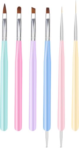 Kal-Pinceau Ongle Gel, 6 Stück Outil Nail Art Accessoire Resine Outils Manucure Construction Professionnel, Pinceau Pour Gel De Construction, Pinceau Pour Pointillage Pour Vernis Gel, Multicolore 